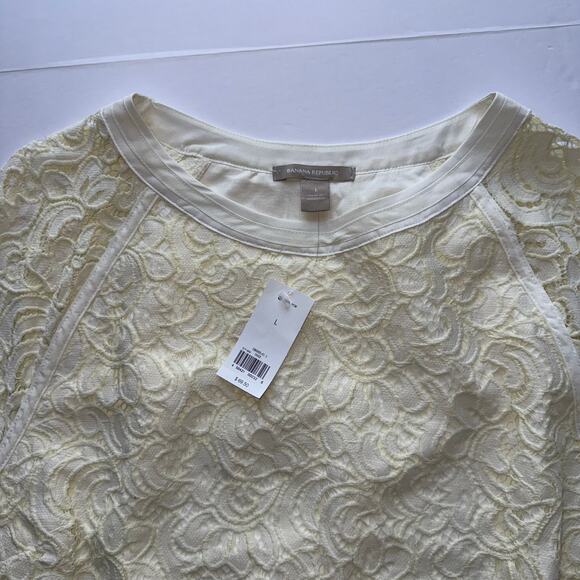 Banana Republic Lace Raglan Top Women’s L White Short Sleeve Blouse NWT - Picture 3 of 13